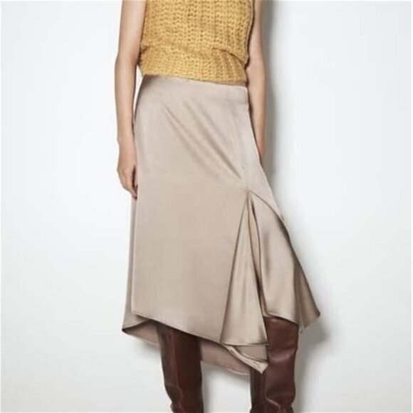 Zara Dresses & Skirts - NWT!!! Zara Elegant A-Line Satin Effect Midi Skirt - Champagne Size Small